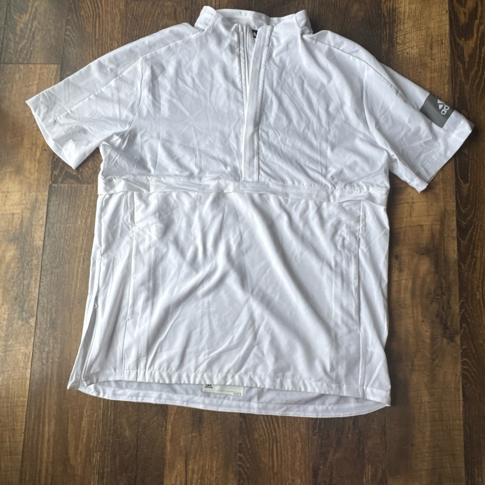 MEN WHITE ADIDAS CLIMALITE WINDBREAKER PULLOVER SHIRT - SIZE M